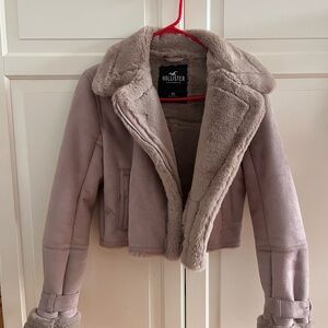 Hollister Plush Faux Fur Jacket in Light Beige
